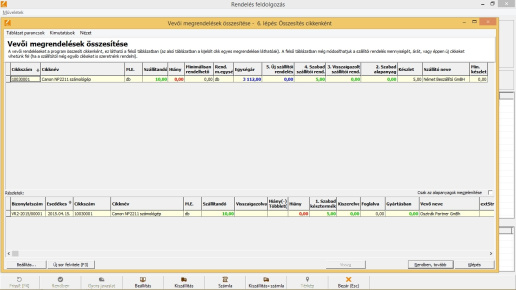 Rendelés feldolgozás összesítő