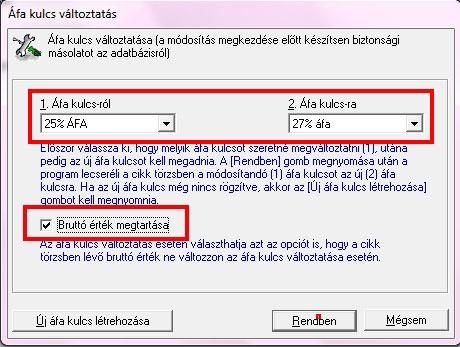 Áfa kulcs változtatás - 2